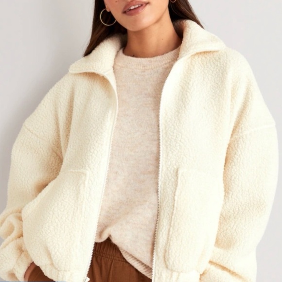 Old Navy Jackets & Blazers - Old Navy Women’s Sherpa Teddy Jacket Fuzzy Fleece Coat Zip Up Ivory XL